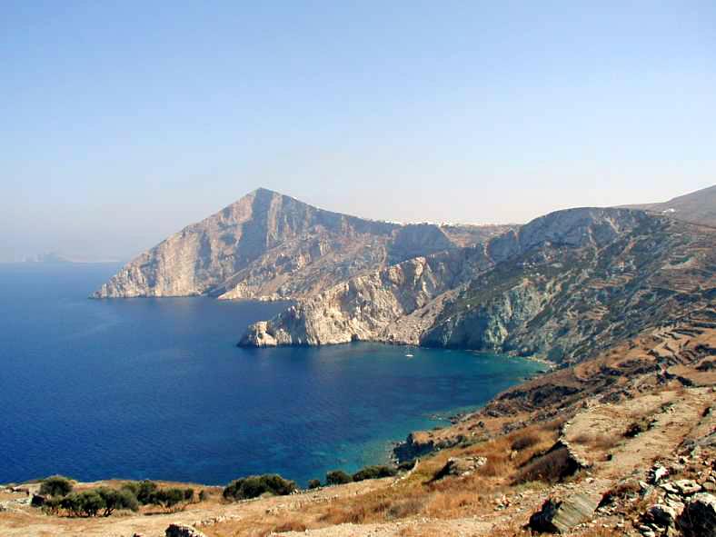 Coastline - Folegandros - Chora can be seen on the highest cliffs