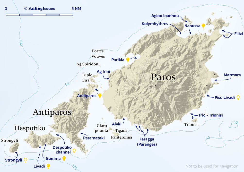 Paros, Antiparos, Despotiko, Strongyli ports and island nautical charts