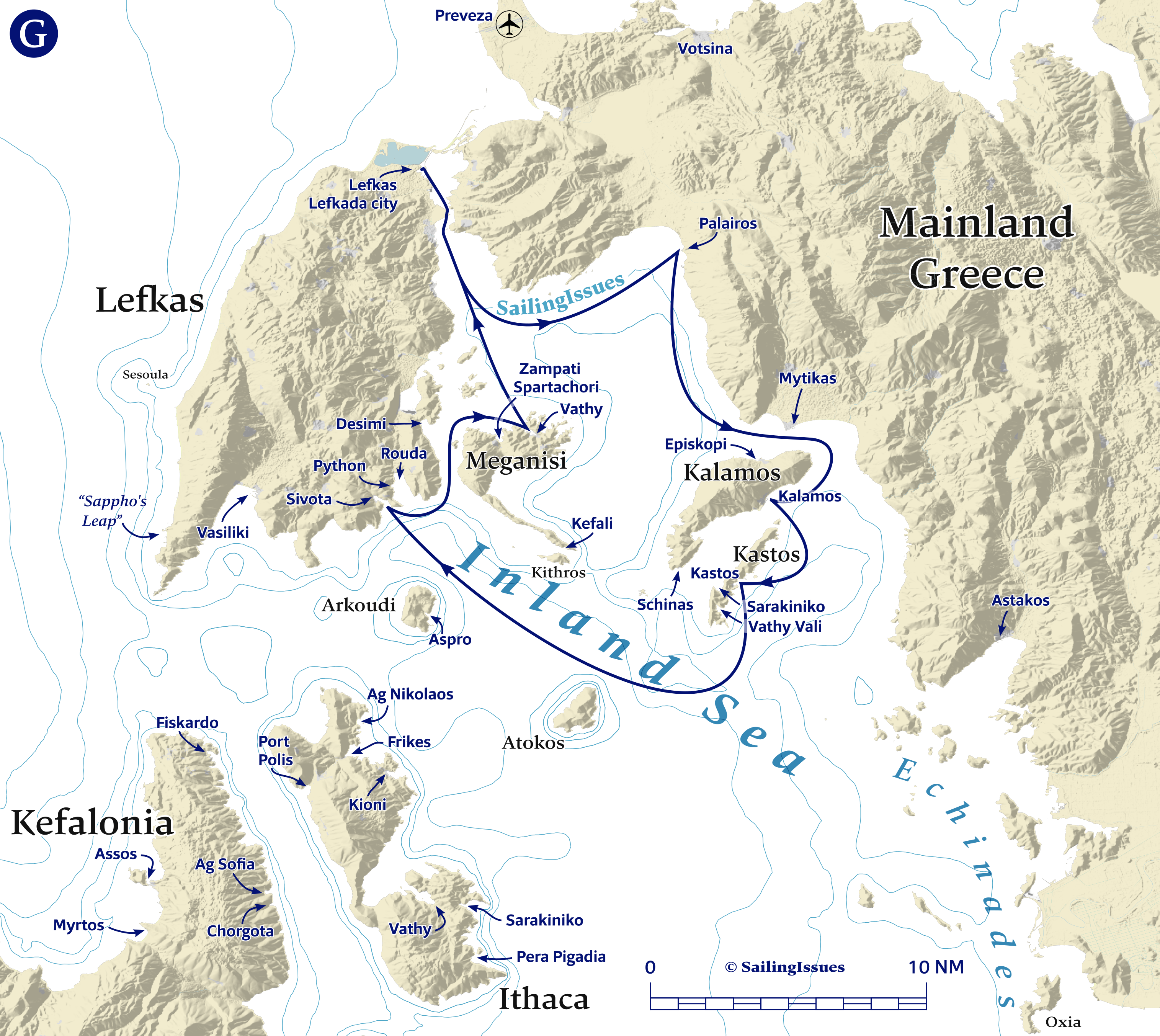 Yacht charters: Route G Lefkas beginner and family sailing route Ionian