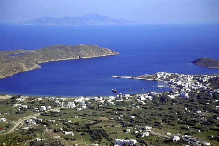 Serifos - Livadi port seen from the Chora - Sifnos in the background