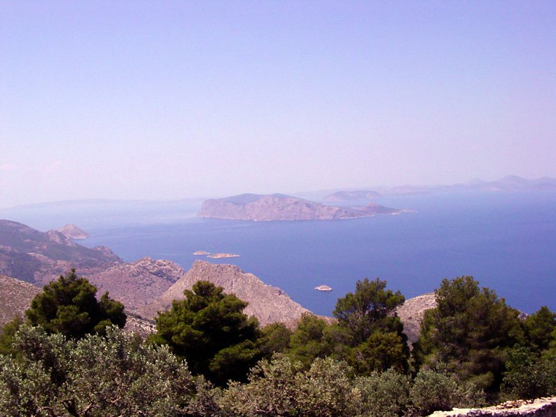 Hydra - Looking from the famous 15th c. Monastery of Profitis Ilias toward Dhokos island.