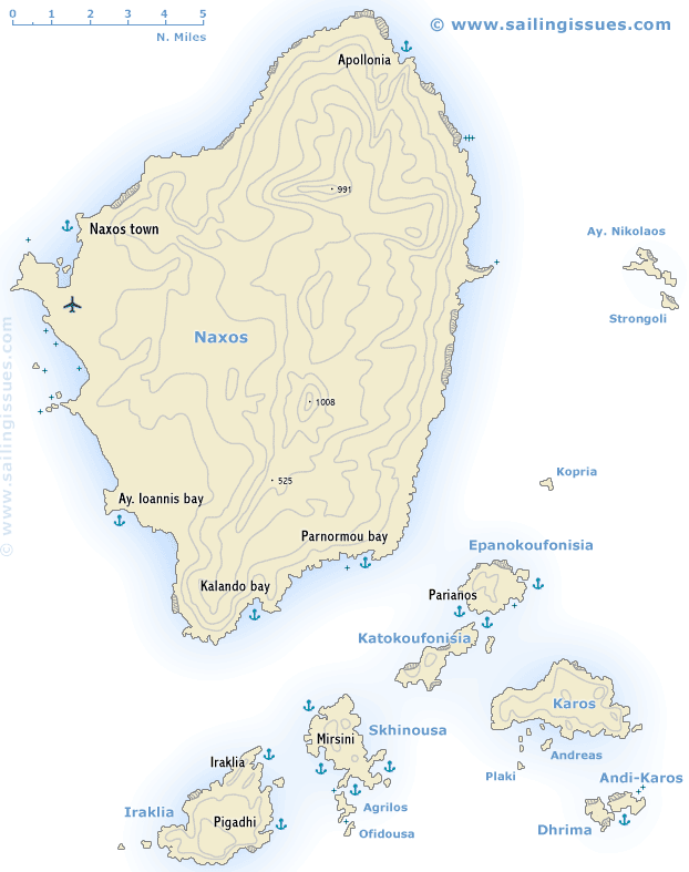 Sailing map of Naxos, Lesser or Small Cyclades - Yacht charters in Greece