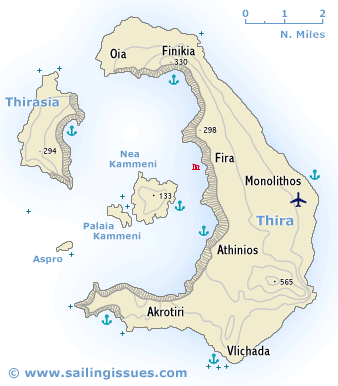 Sailing map of Santorini Thira - Yacht charters in Greece