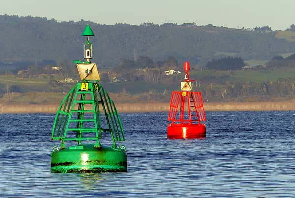 Lateral buoys red and green channel markers, IALA A