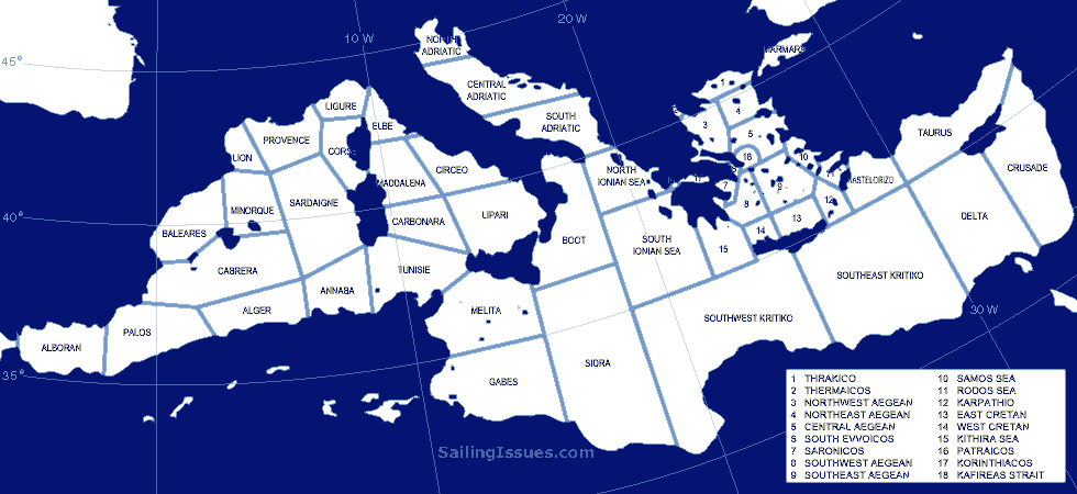 Forecast Areas Mediterranean Sea - sailing holidays and yacht charters